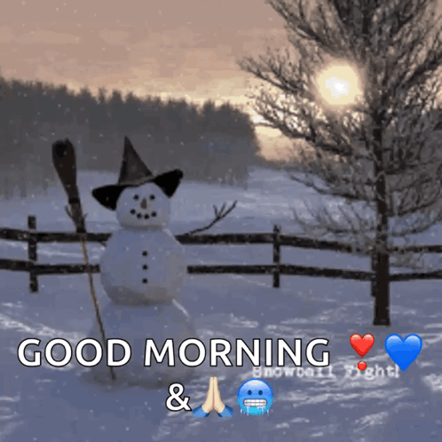 Snowman Wearing Witch Hat Holding Broom