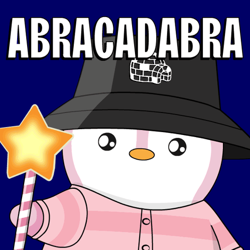 Snowman with Hat Star Holding Wand Saying Abracadabra