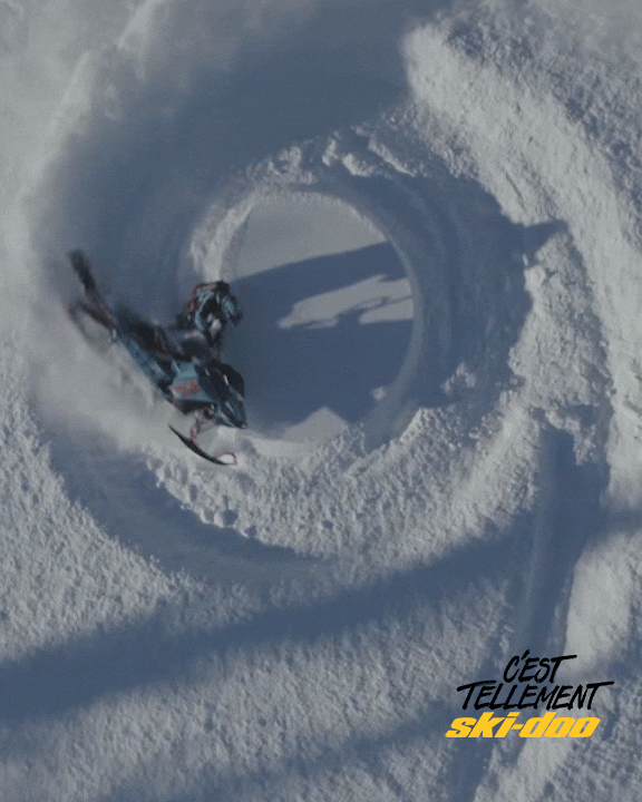 Snowmobile Donuts Aerial Shot GIF