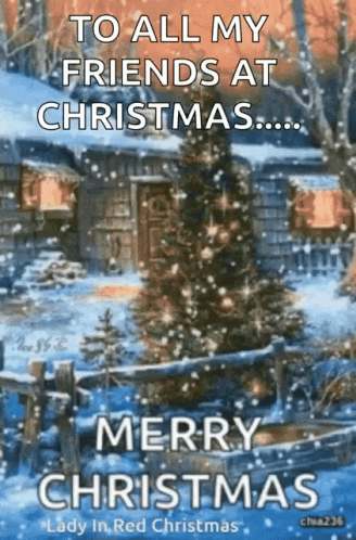 Snowy Cold Evening Merry Christmas Friend GIF