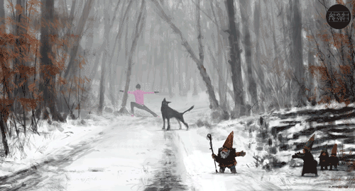 Snowy Forest And Gnomes GIF