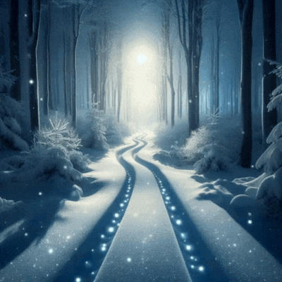 Snowy Forest Path Painting