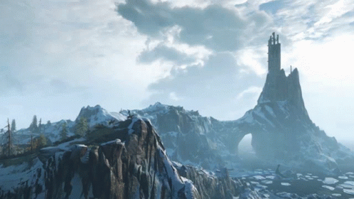 Snowy Landscape With Castle In The Distance GIF