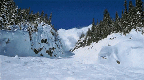 Snowy Mountain with Trees and Blue Sky