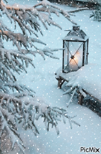 Snowy Scene With Lantern GIF