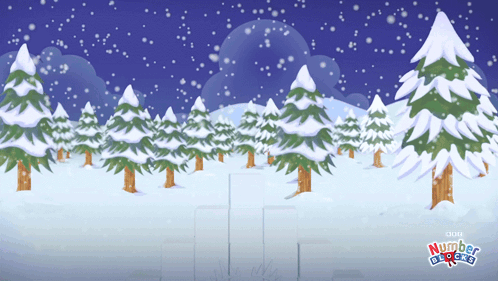 Snowy Scene With Trees Number Blocks GIF