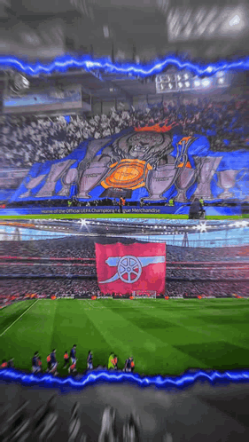 Soccer Field With Official UEFA Champions Banner