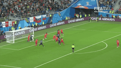 Soccer Field With Qatar Airways Ads GIF
