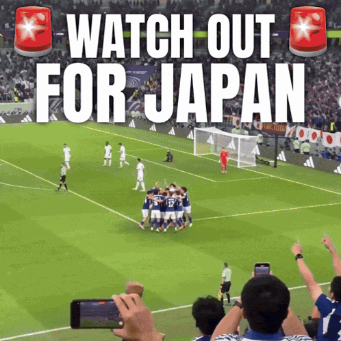 Soccer Field With Watch Out For Japan GIF
