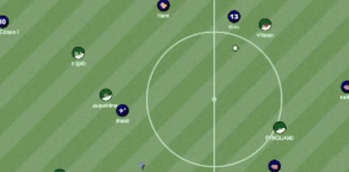 Soccer Game Green White Striped Field Players 13 and 2