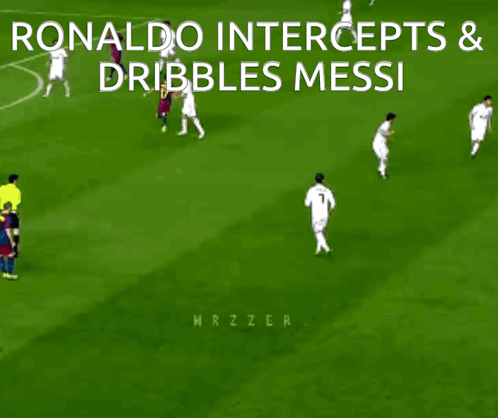 Soccer Game Ronaldo Intercepts and Dribbles Messi