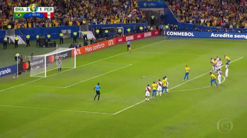 Soccer Match on Field with Mastercard and Conmebol Ads