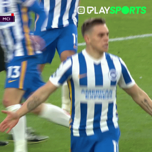 Soccer Player Blue White Striped Jersey Says American