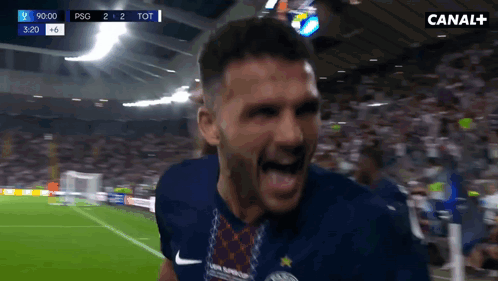 Soccer Player Celebrates Goal in Canal+ Game