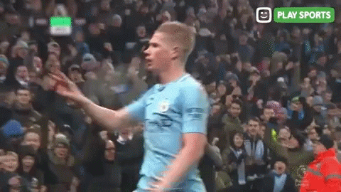 Soccer Player Celebrating Goal at Crowd with Play Sports Logo