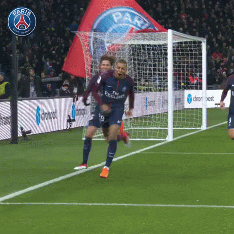 Soccer Player Celebrating Goal In Front Of Paris Logo GIF