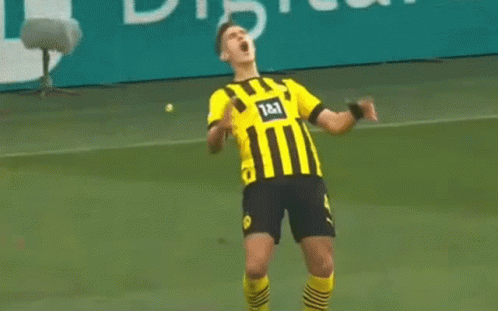 Soccer Player Celebrating Goal in Yellow and Black Striped Shirt