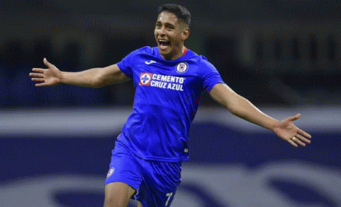 Soccer Player in Blue Cruz Azul Shirt