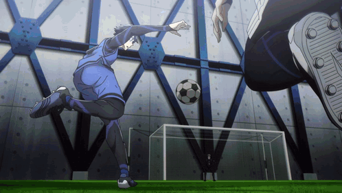 Soccer Player In Blue Jersey Kicking Ball GIF