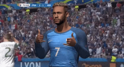 Soccer Player in Blue Jersey Number 7 Thumbs Up