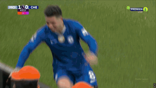Soccer Player in Blue Jersey Saying I-Chelsea Final