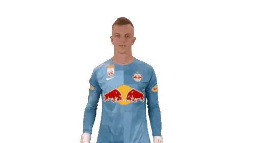 Soccer Player in Blue Jersey with Red Bulls
