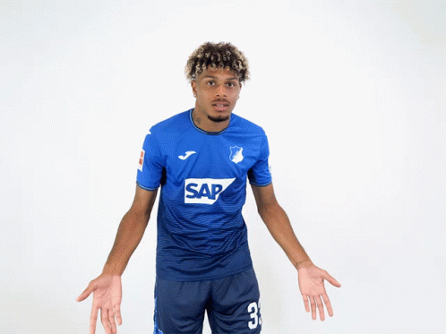 Soccer Player in Blue Shirt Saying SAP