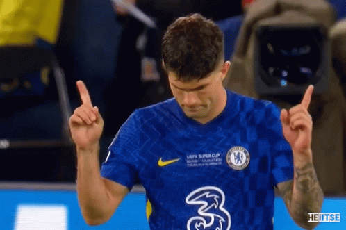 Soccer Player in Chelsea Shirt Thumbs Up