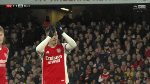 Soccer Player in Emirates Fly Better Jersey with Crowd