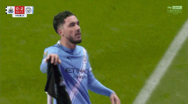 Soccer Player In Etihad Airlines Jersey Celebrates GIF