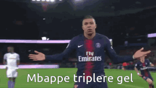 Soccer Player in Fly Emirates Jersey Celebrating Goal