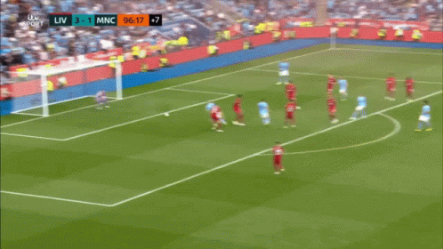 Soccer Player In Front Of Goal With Score 3 To 1 GIF