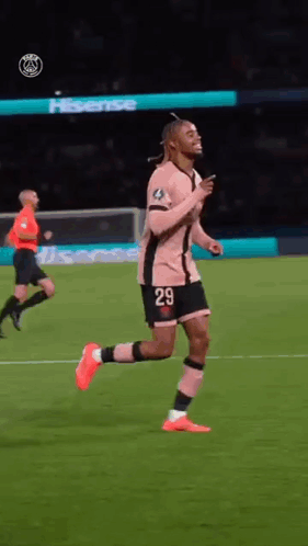 Soccer Player in Pink Jersey Number 29 Running on Field