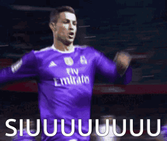 Soccer Player in Purple Fly Emirates Jersey Celebrating