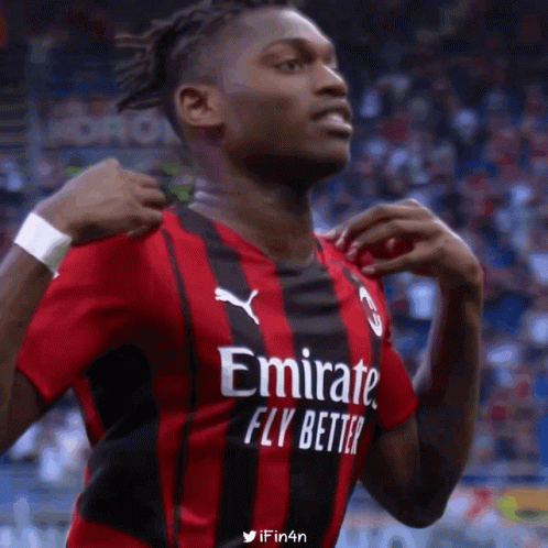 Soccer Player In Red And Black Jersey Emirates Fly Better GIF