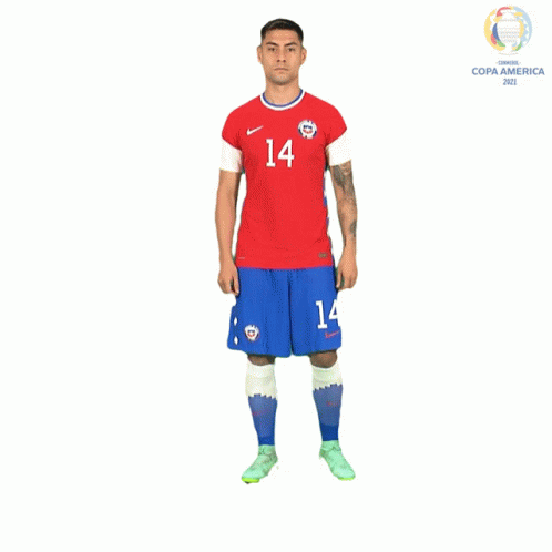 Soccer Player in Red and Blue Number 14