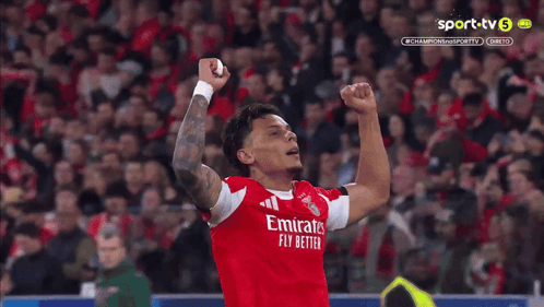 Soccer Player In Red Emirates Fly Better Jersey GIF