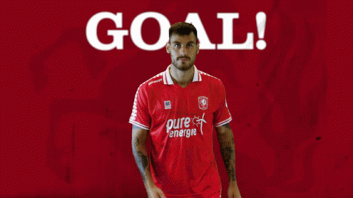 Soccer Player In Red Pure Energie Jersey Celebrating Goal GIF
