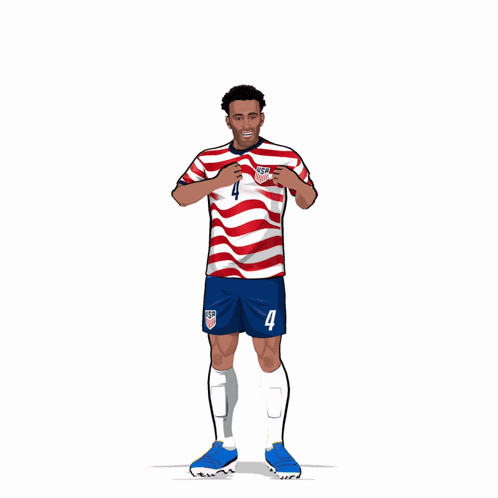 Soccer Player In Red White Blue Jersey Number 4 On Shorts GIF