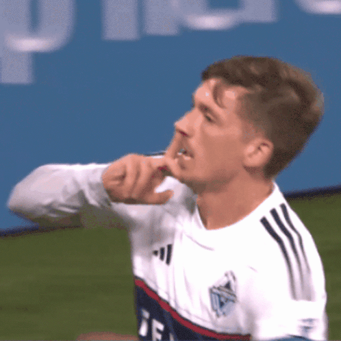 Soccer Player In White Adidas Jersey Shushing GIF