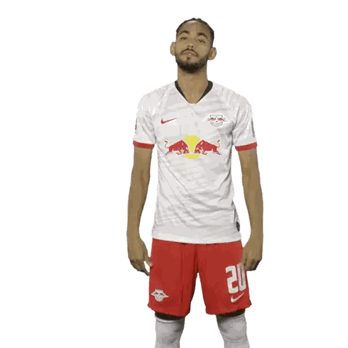 Soccer Player in White and Red Bulls Jersey