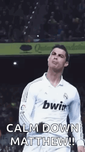 Soccer Player in White Jersey Says Calm Down Matthew
