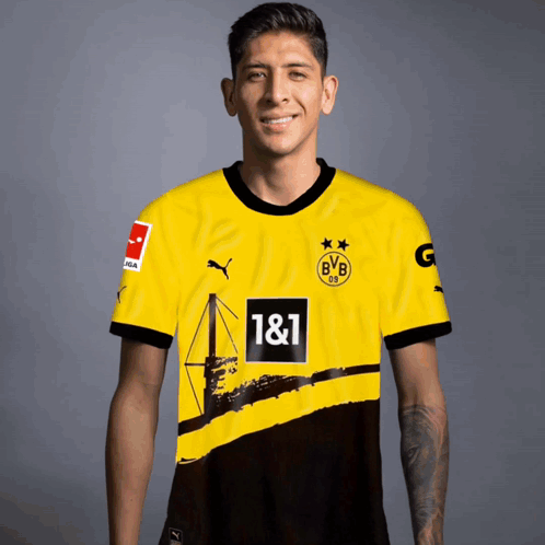 Soccer Player in Yellow and Black BVB Jersey