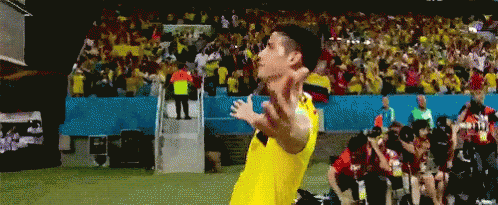 Soccer Player In Yellow Jersey Waving GIF