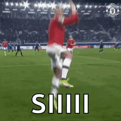 Soccer Player Jumping In Air With Siiiii