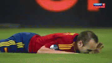 Soccer Player Laying on Field Saying Chopy