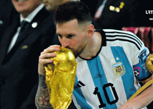 Soccer Player Number 10 Kissing Trophy