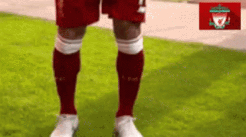 Soccer Player's Legs in Red Socks and White Shoes