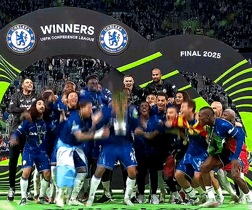 Soccer Players Celebrate Winning UEFA Conference League Final