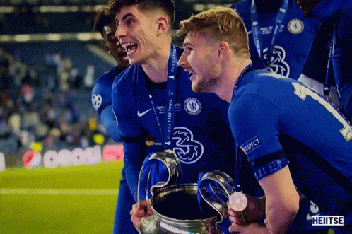 Soccer Players Holding Final 2021 Trophy